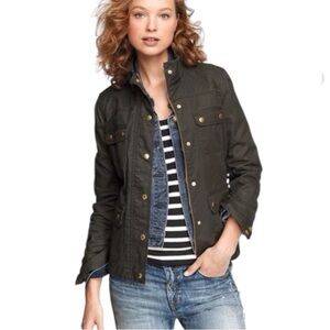 J Crew Women’s Downtown Field Jacket Olive Green Waxed Cotton Military XS